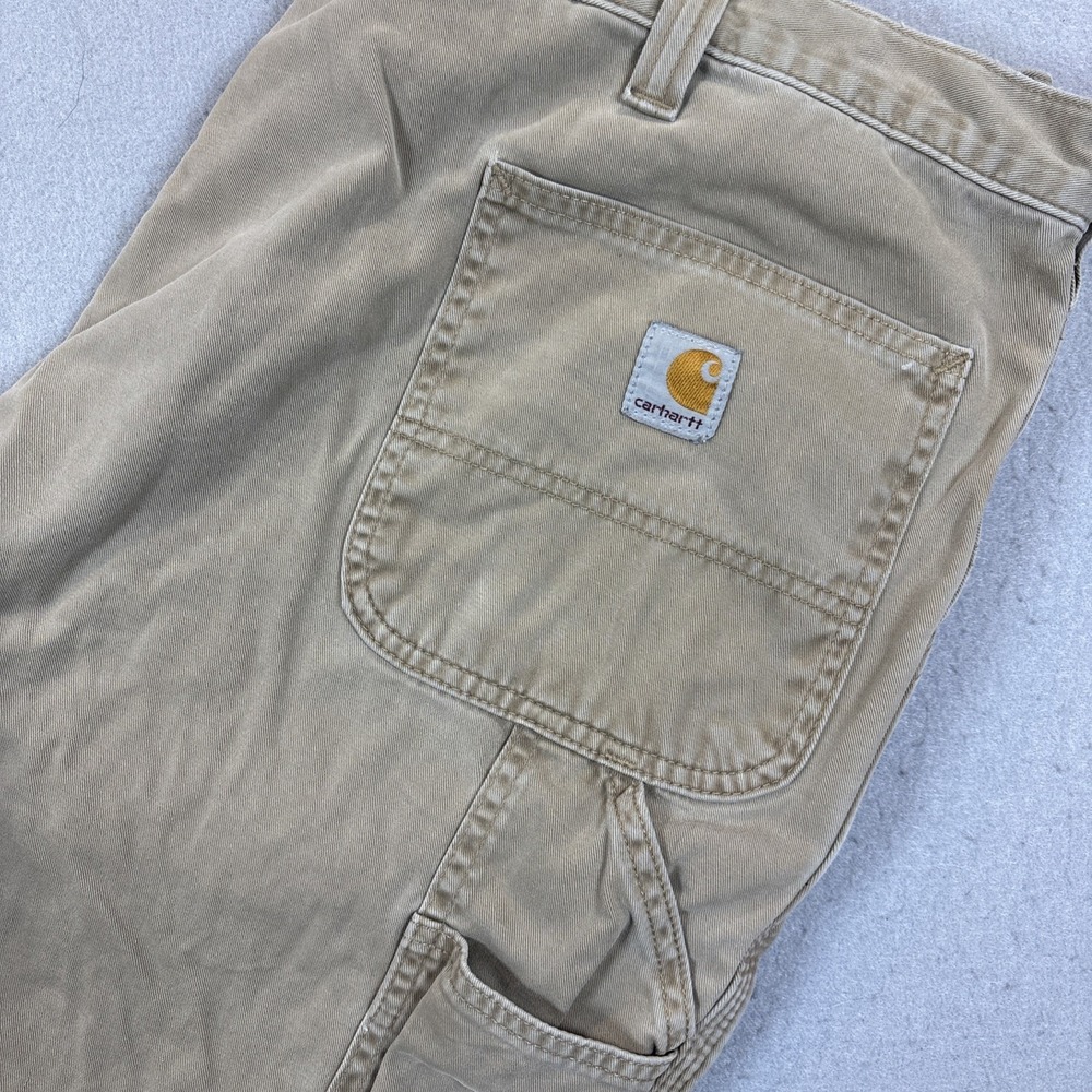 Carhartt Flannel Lined Cotton Canvas Carpenter Men Pants Khaki 42x32 Some Stains